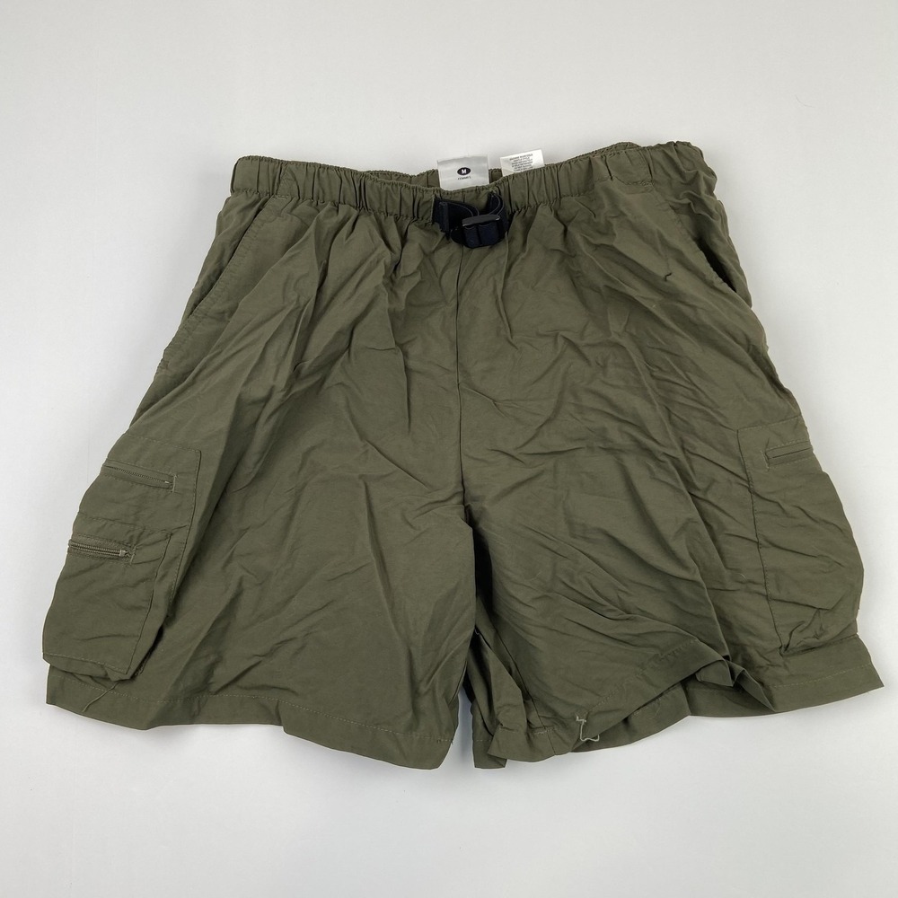 Columbia Swim Shorts Womens M 27x5 Green Nylon Cargo Elastic Waist Belted Lined